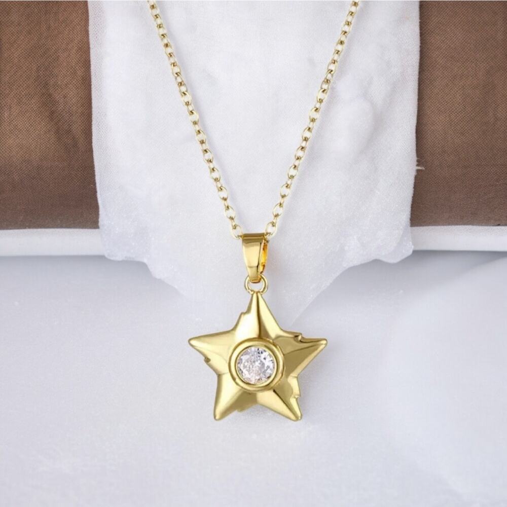 NEW 18k yellow gold plated Boho zircon star chain necklace jewelry B21